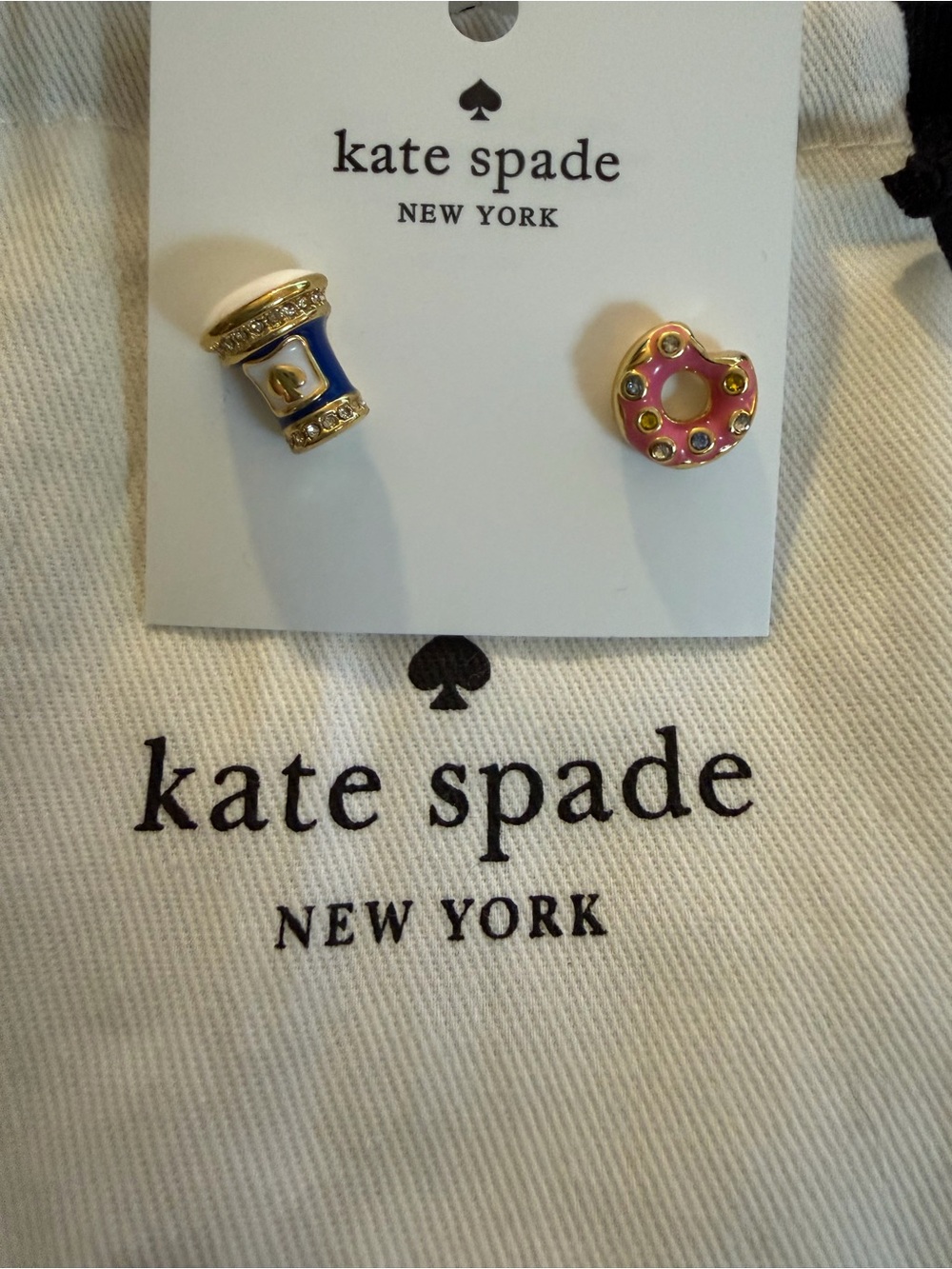 kate spade Pink Donut & Blue coffee cup Mismatched Stud Earrings